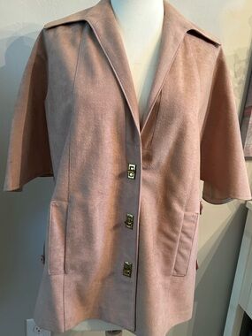 Vintage Regal Mid Century Modern Blush Capelet Jacket Swing Cut Turn CloseSz Sm